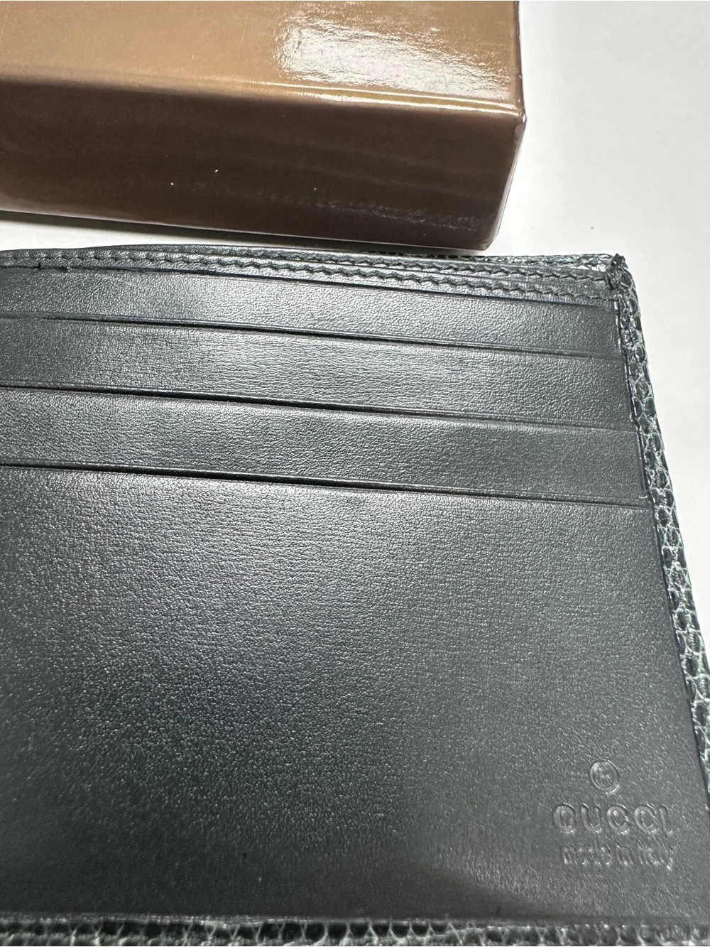 Gucci Green Lizard-Embossed Leather Bifold Wallet